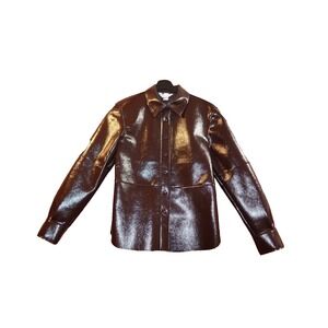 Chocolate Brown Patent Faux Leather Shirt Jacket - Small H&M Edition